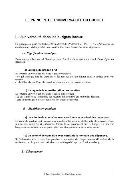 LE PRINCIPE DE L'UNIVERSALITE DU BUDGET I - L ... - Canalblog