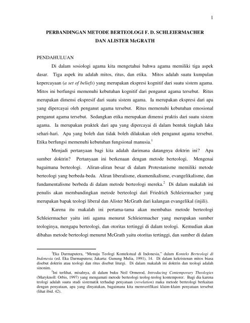 Perbandingan Metode Berteologi F.D Schleiermacher dan Alister ...