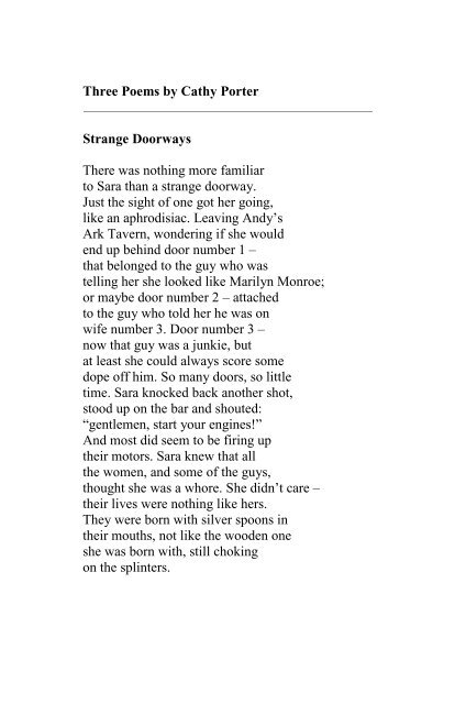 Three Poems by Cathy Porter Strange Doorways There was nothing ...