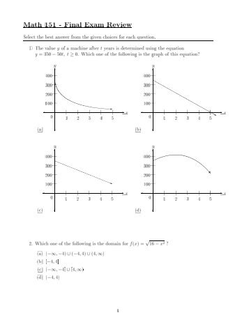 Math 151 - Final Exam Review - Prairie State College