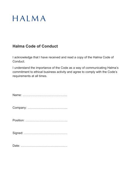 Halma Code of Conduct - Riester