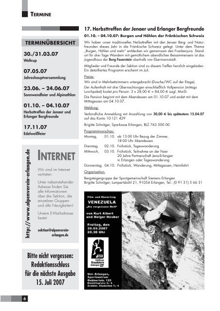 Sektionsmitteilung Sommer 2007 - Alpenverein Sektion Erlangen