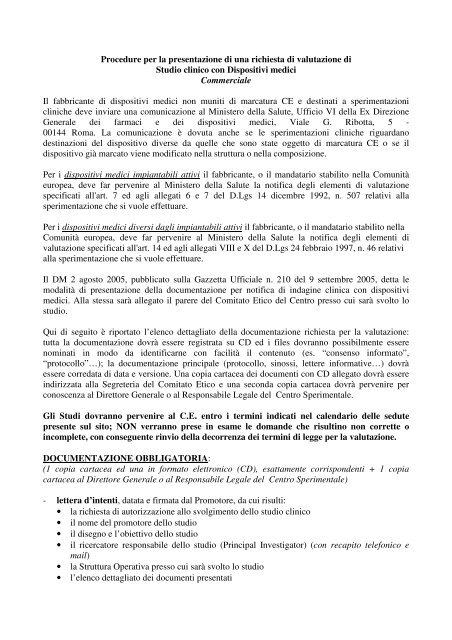 Indagini cliniche con dispositivi medici - Azienda Ospedaliera Santi ...