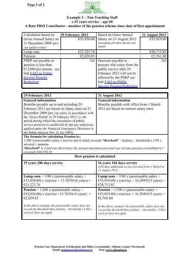 Examples of typical pension retirement payments and lump sum ...