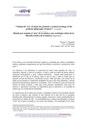 'arte' de la música: una sociología crítica de la filosofía estética de