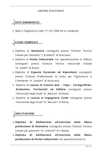 curriculum vitae di amante fabio - UniversitÃ  degli Studi Guglielmo ...