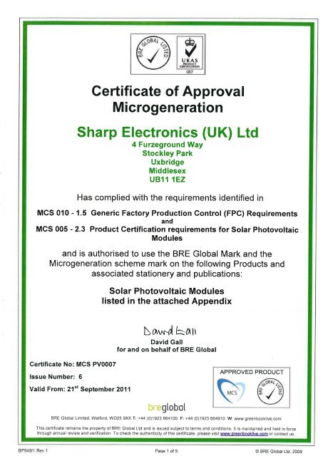 Sharp MCS Certificate - All Eco Energy