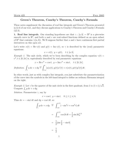 Green's Theorem, Cauchy's Theorem, Cauchy's Formula