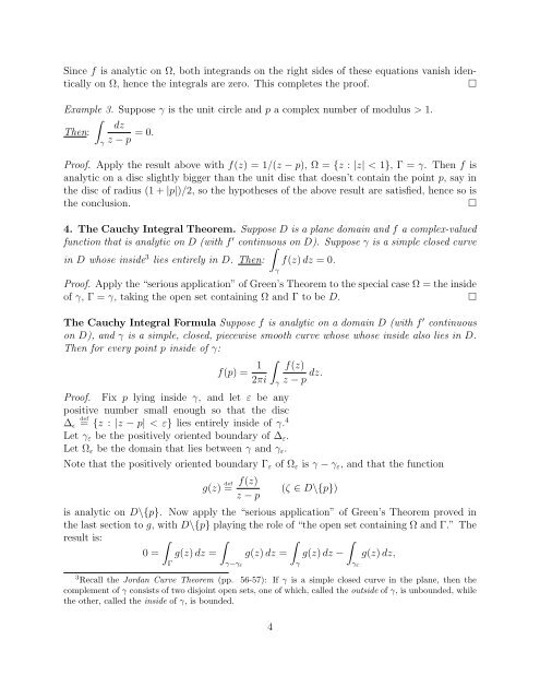 Green's Theorem, Cauchy's Theorem, Cauchy's Formula