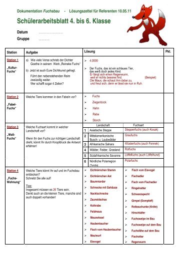 LÃ¶sungszettel fÃ¼r Referenten (SchÃ¼lerarbeitsblatt 4. bis 6. Klasse)