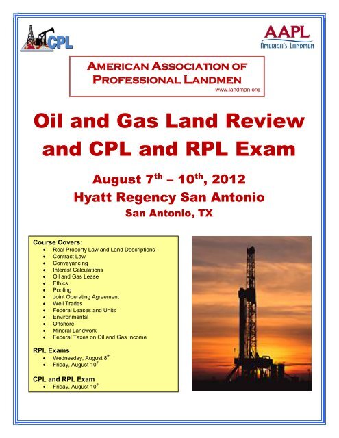 Oil and Gas Land Review and CPL and RPL Exam - American ...