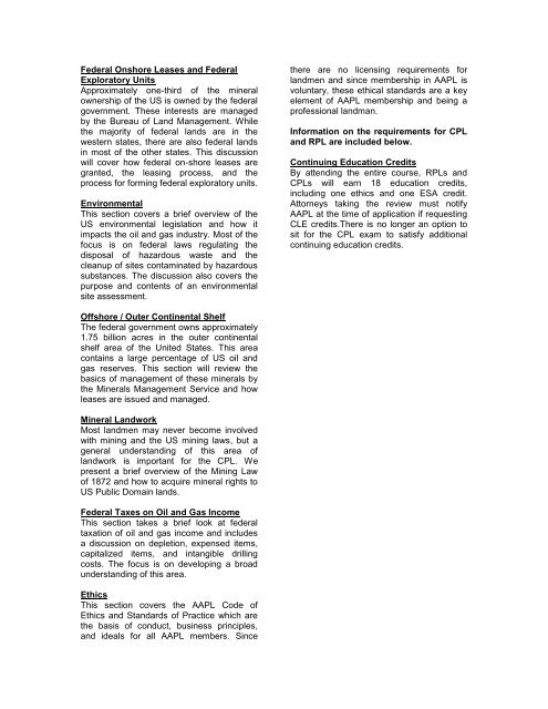 Oil and Gas Land Review and CPL and RPL Exam - American ...