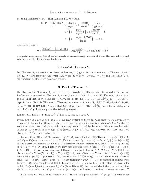 Extensions of Schur's irreducibility results - Tata Institute of ...
