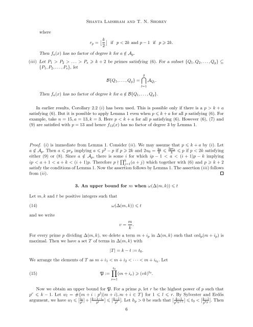 Extensions of Schur's irreducibility results - Tata Institute of ...