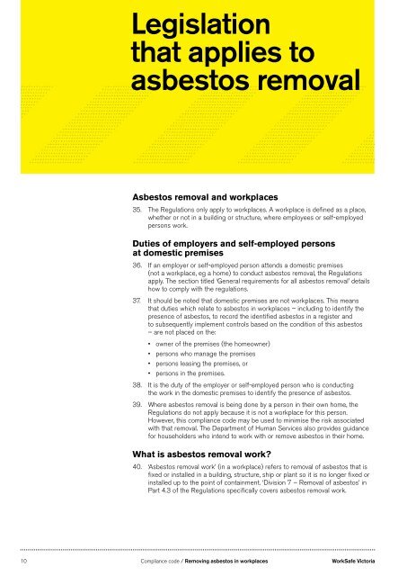 Removing asbestos in workplaces - Compliance ... - WorkSafe Victoria