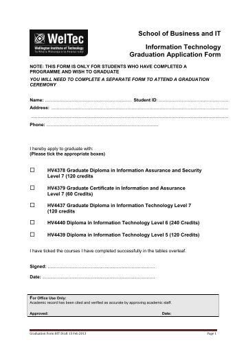 IT 2013 Graduation Form - Wellington Institute of Technology