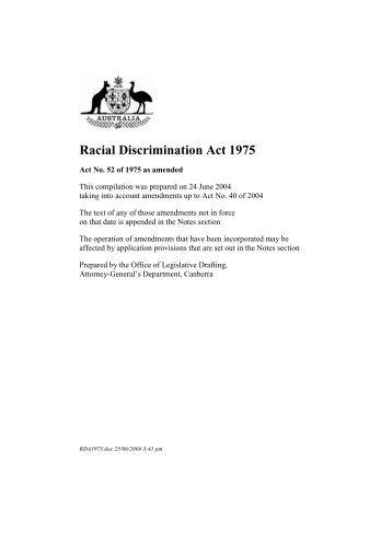 Racial Discrimination Act 1975 - ComLaw