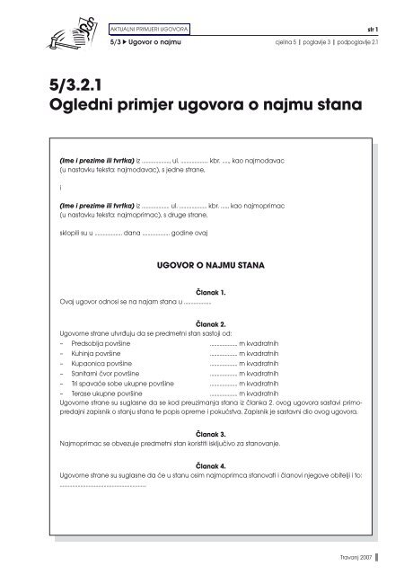 5/3.2. Ogledni primjer ugovora o najmu stana