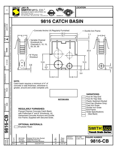 Submittal 9816-CB Drainage System - Jay R. Smith MFG Co.