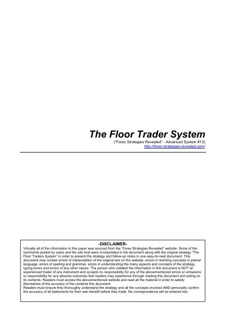 The Floor Trader System Forex Strategies Revealed