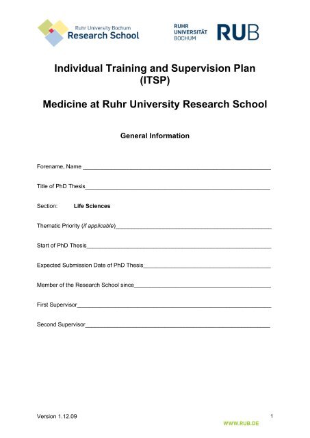Individual Training and Supervision Plan - RUB Research School ...