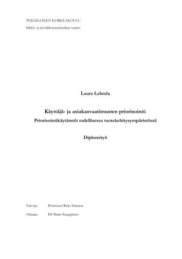 Laura Lehtola KÃ¤yttÃ¤jÃ¤- ja asiakasvaatimusten priorisointi - SoberIT