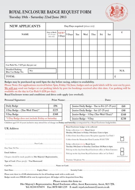 ROYAL ENCLOSURE BADGE REQUEST FORM - Ascot Racecourse