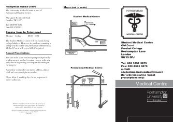 Medical Centre leaflet Aug'06 - StudentZone - Roehampton