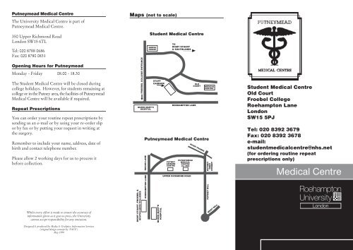Medical Centre leaflet Aug'06 - StudentZone - Roehampton