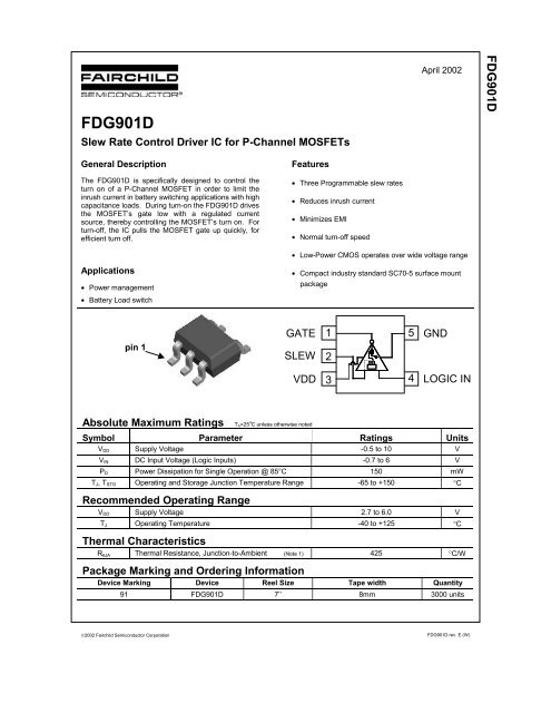 FDG901D Slew Rate Control Driver IC for P-Channel MOSFETs