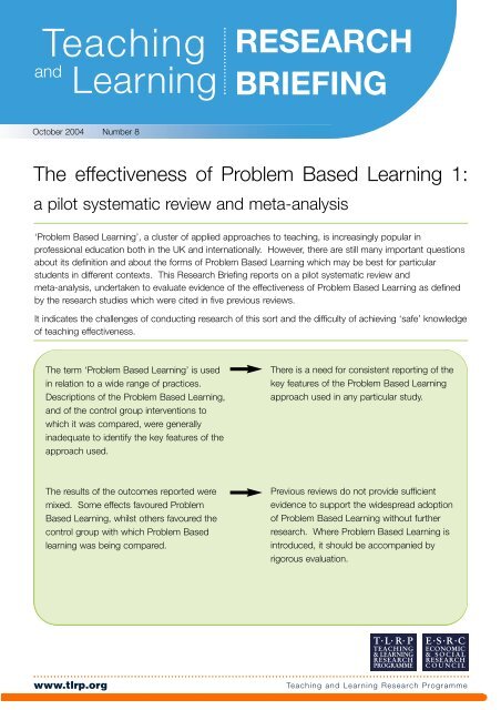 The Effectiveness of Problem Based Learning 1 - Teaching and ...
