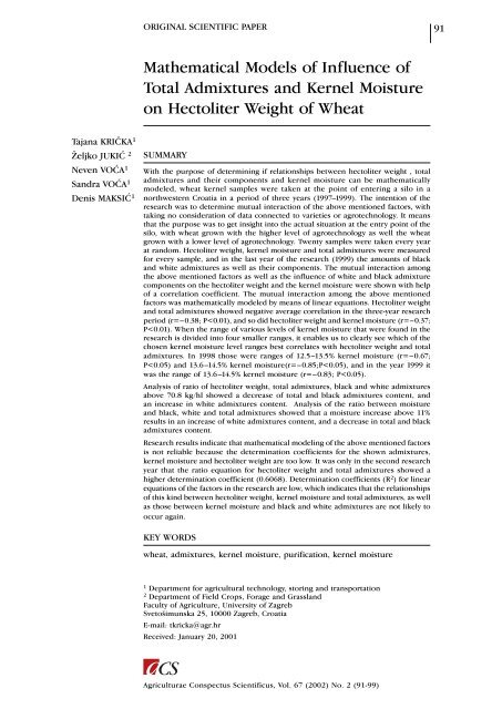 Agriculturae Conspectus Scientificus Agronomski Fakultet