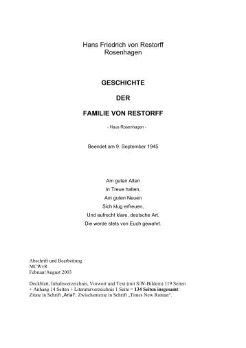 geschichte der familie von restorff