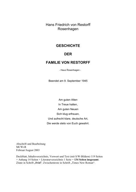 geschichte der familie von restorff