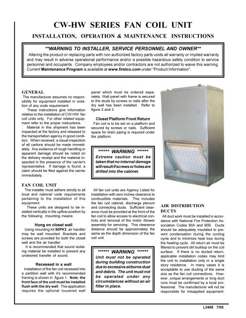 CW-HW SERIES FAN COIL UNIT - First Co.