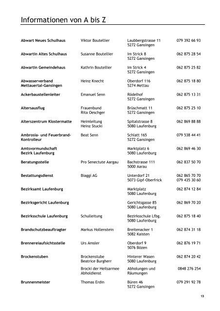 Behoerdenverzeichnis EXTERN 19.4. - Gansingen