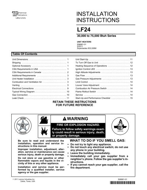 LF24 Unit Heater (30-75) Installation Instructions - Allied Commercial