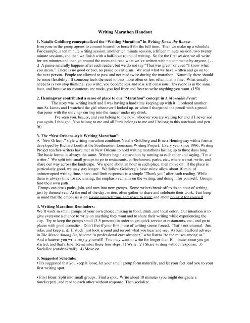 Writing Marathon Handout English Writing Marathon Handout English