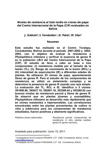 Niveles de resistencia al tizÃ³n tardÃ­o Phytophthora infestans en ...