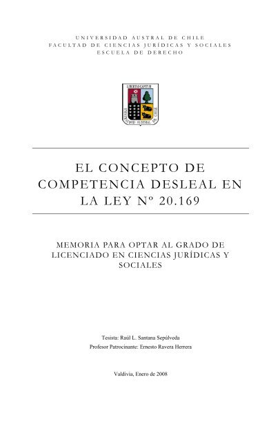 EL CONCEPTO DE COMPETENCIA DESLEAL EN LA LEY NÂº 20.169