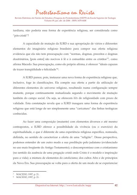 Protestantismo em Revista, volume 09 (Ano 05, n.1) - Faculdades EST