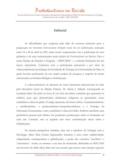 Protestantismo em Revista, volume 09 (Ano 05, n.1) - Faculdades EST