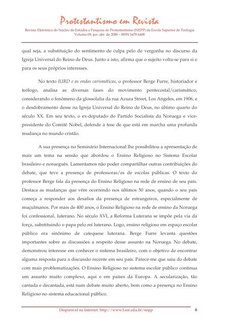 Protestantismo em Revista, volume 09 (Ano 05, n.1) - Faculdades EST