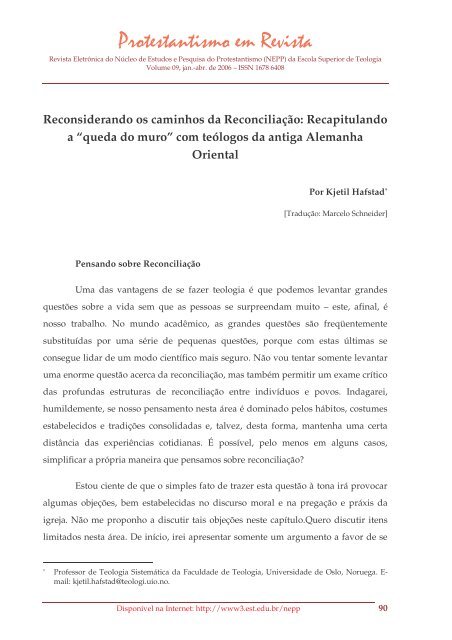 Protestantismo em Revista, volume 09 (Ano 05, n.1) - Faculdades EST