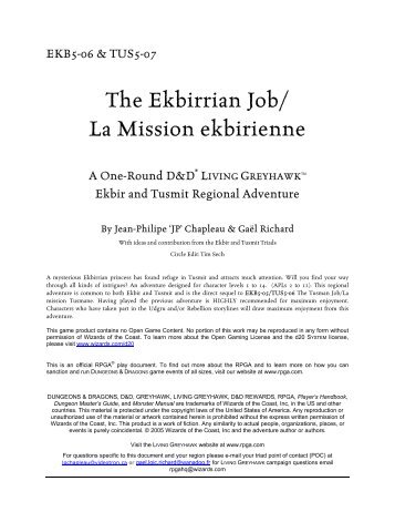 The Ekbirrian Job/ La Mission ekbirienne - Le Monde de Greyhawk