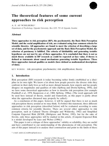 The theoretical features of some current approaches to risk perception