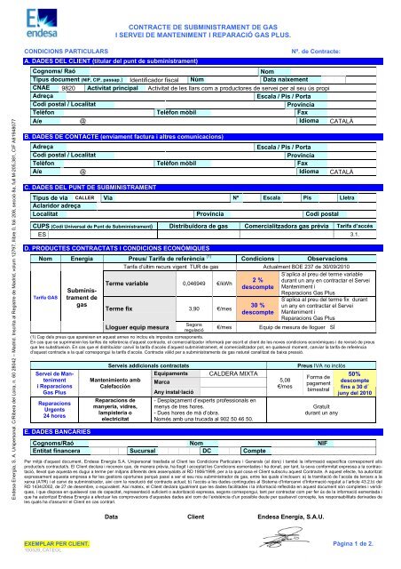 Condicions ContractaciÃ³ Gas amb Manteniment TF+TV 31 - Endesa