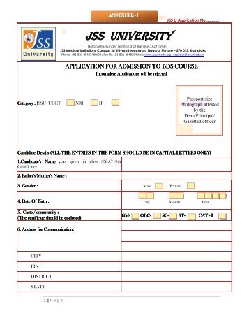 Application form - JSS University, Mysore