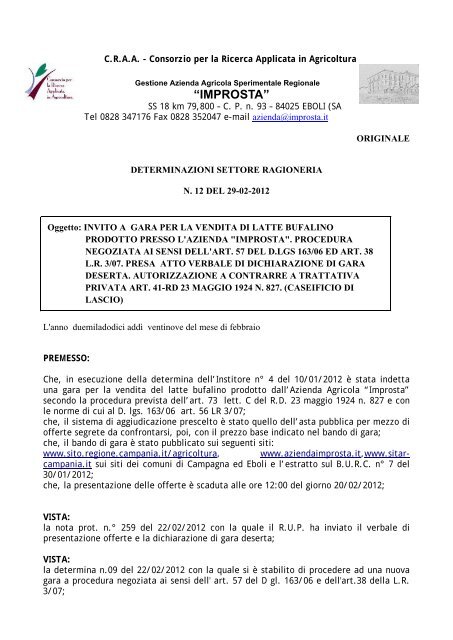 Determina n. 12 - Regione Campania