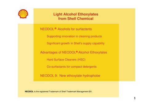Light Alcohol Ethoxylates from Shell Chemical
